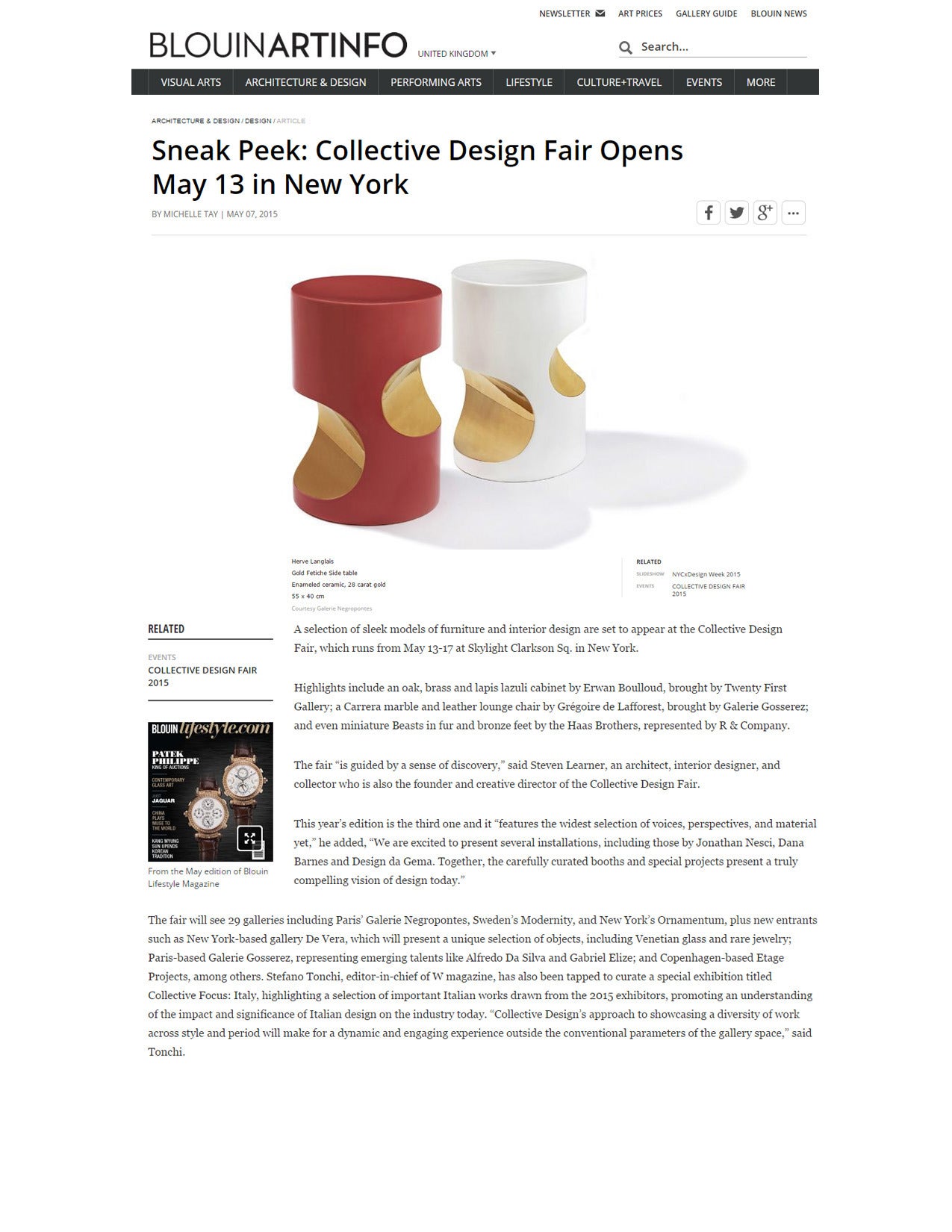 Table d'appoint contemporaine en céramique blanche et or par Hervé Langlais Neuf - En vente à Paris, FR