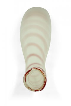 Contemporary White and Red Candy Cane Design Curved Art Glass Vase