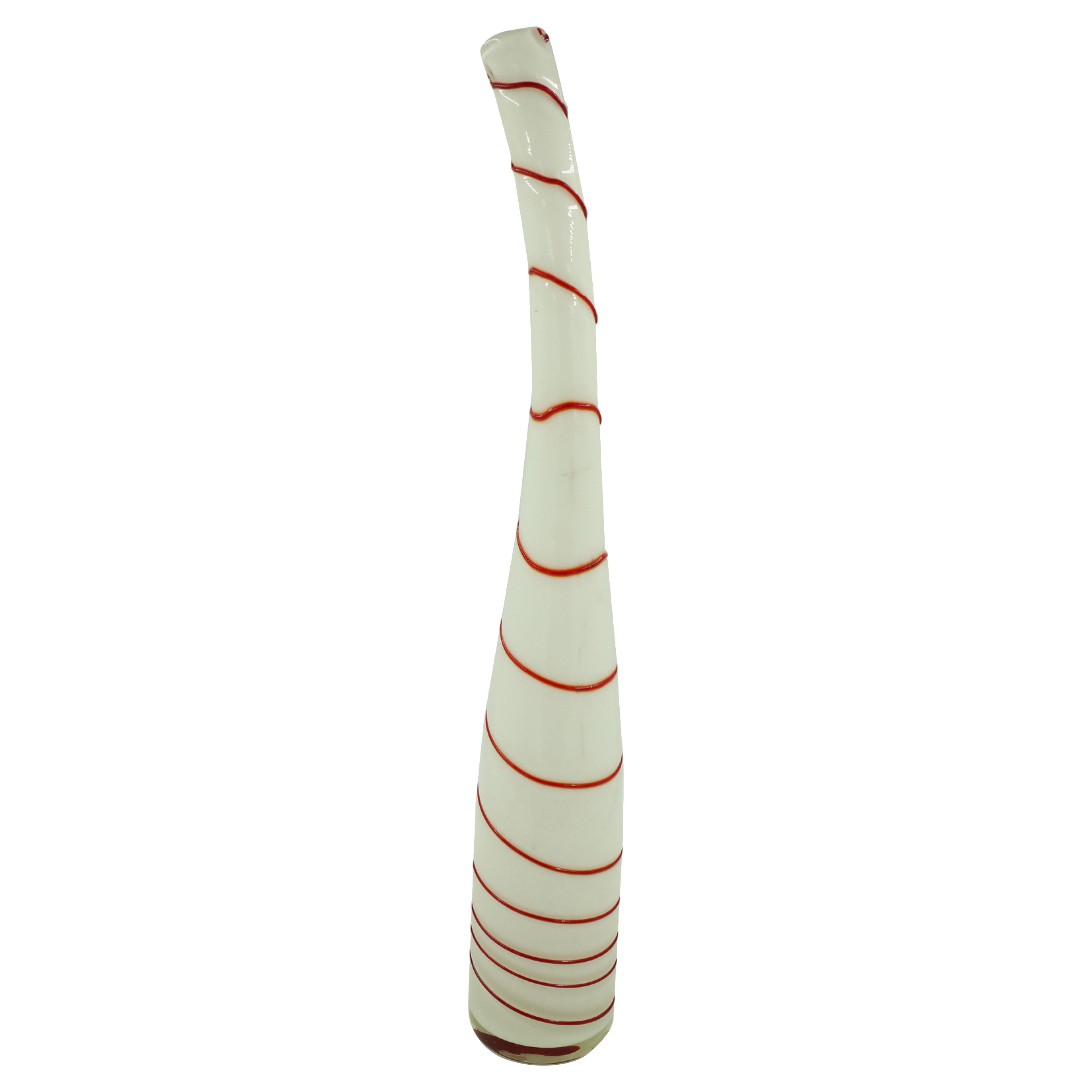 Vase contemporain en verre d'art bombé, blanc et rouge, au design de canne à sucre en vente