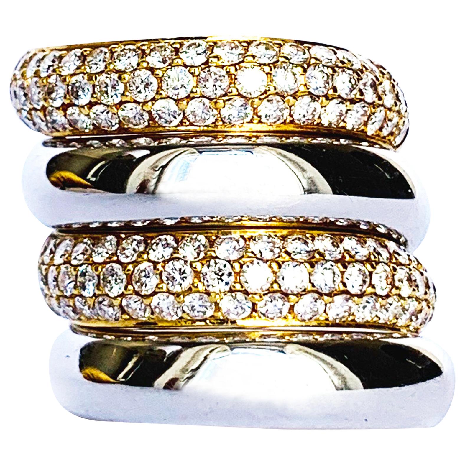 Rosior Zeitgenössische abnehmbare Diamant-, Weiß- und Gelbgold-Ringe