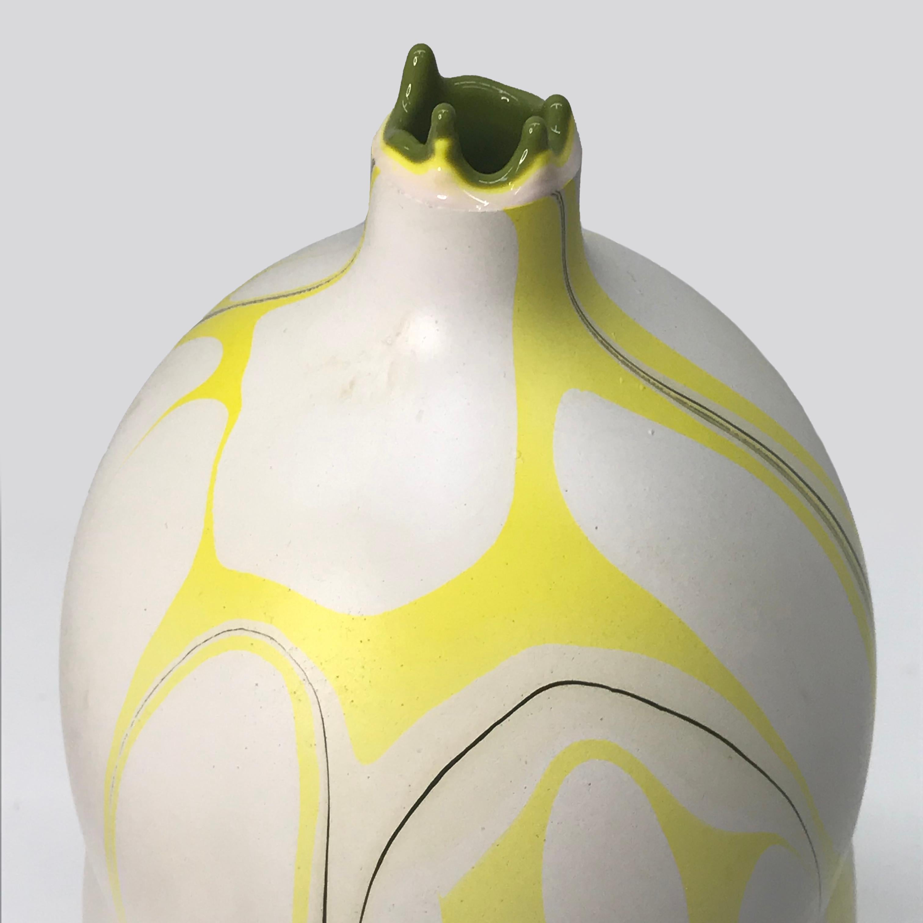American Contemporary White and Yellow Marbled Tethys Vase by Elyse Graham For Sale