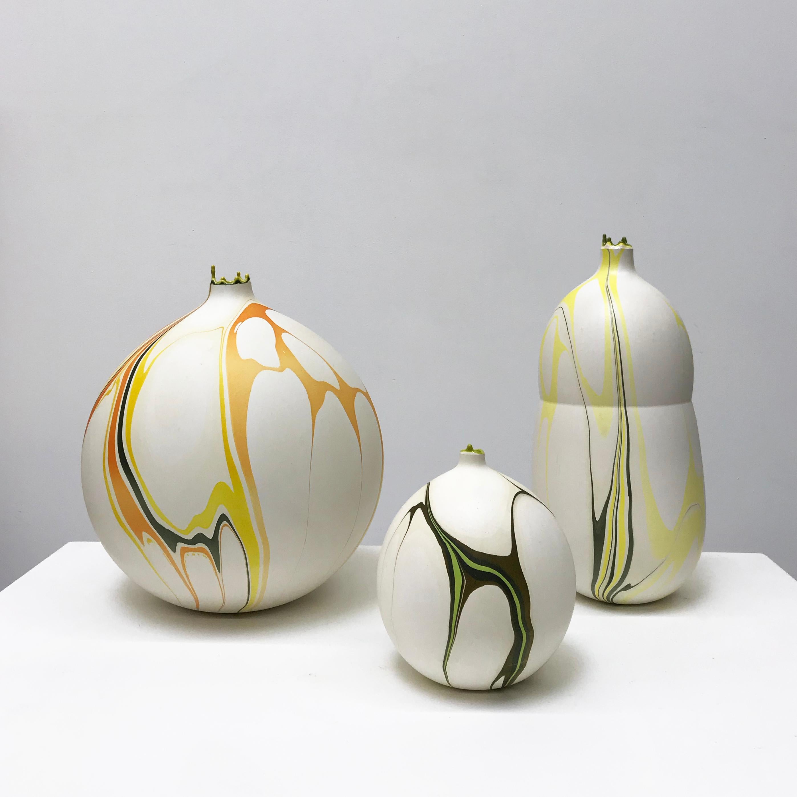 Cast Contemporary White and Yellow Marbled Tethys Vase by Elyse Graham For Sale