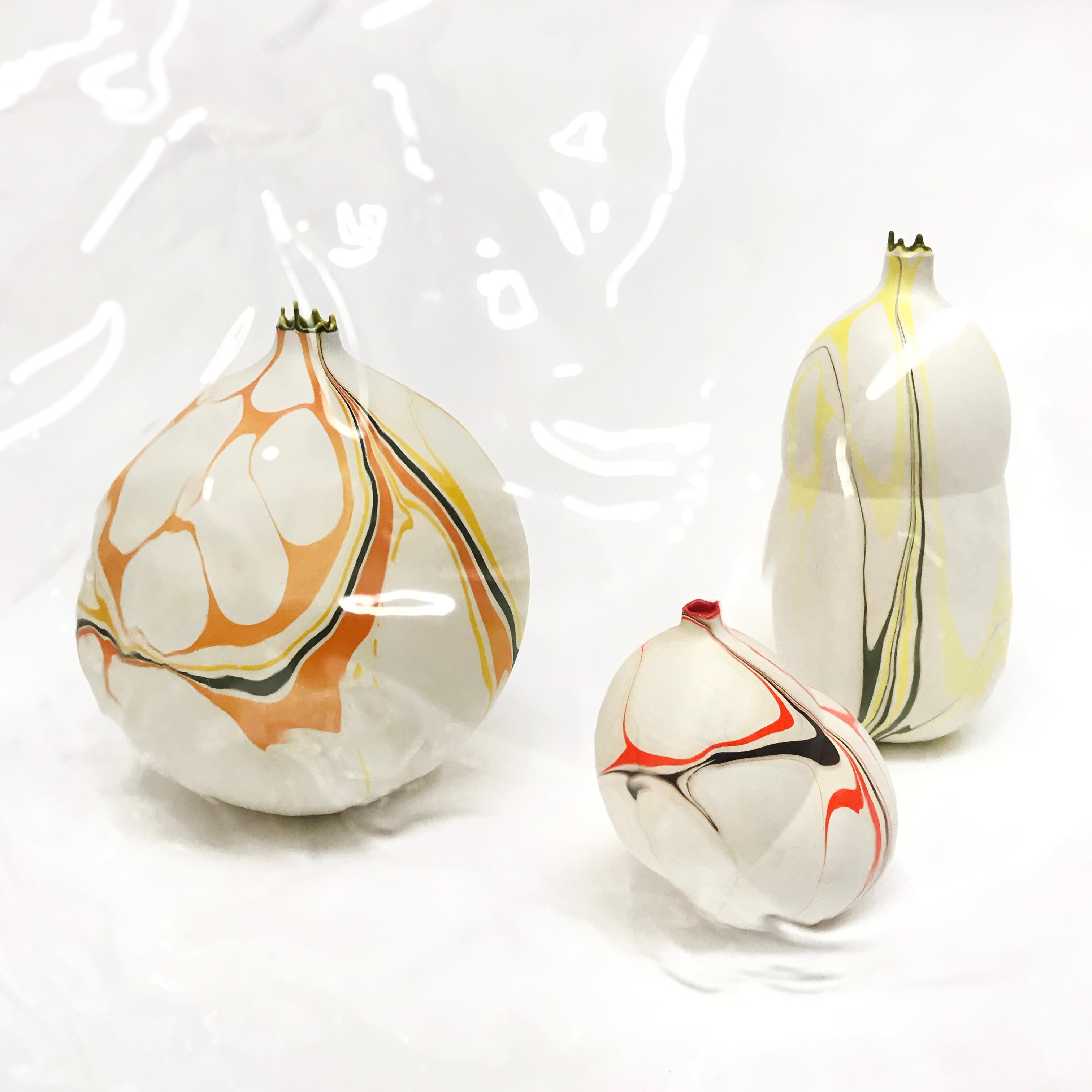 Plaster Contemporary White and Yellow Marbled Tethys Vase by Elyse Graham For Sale