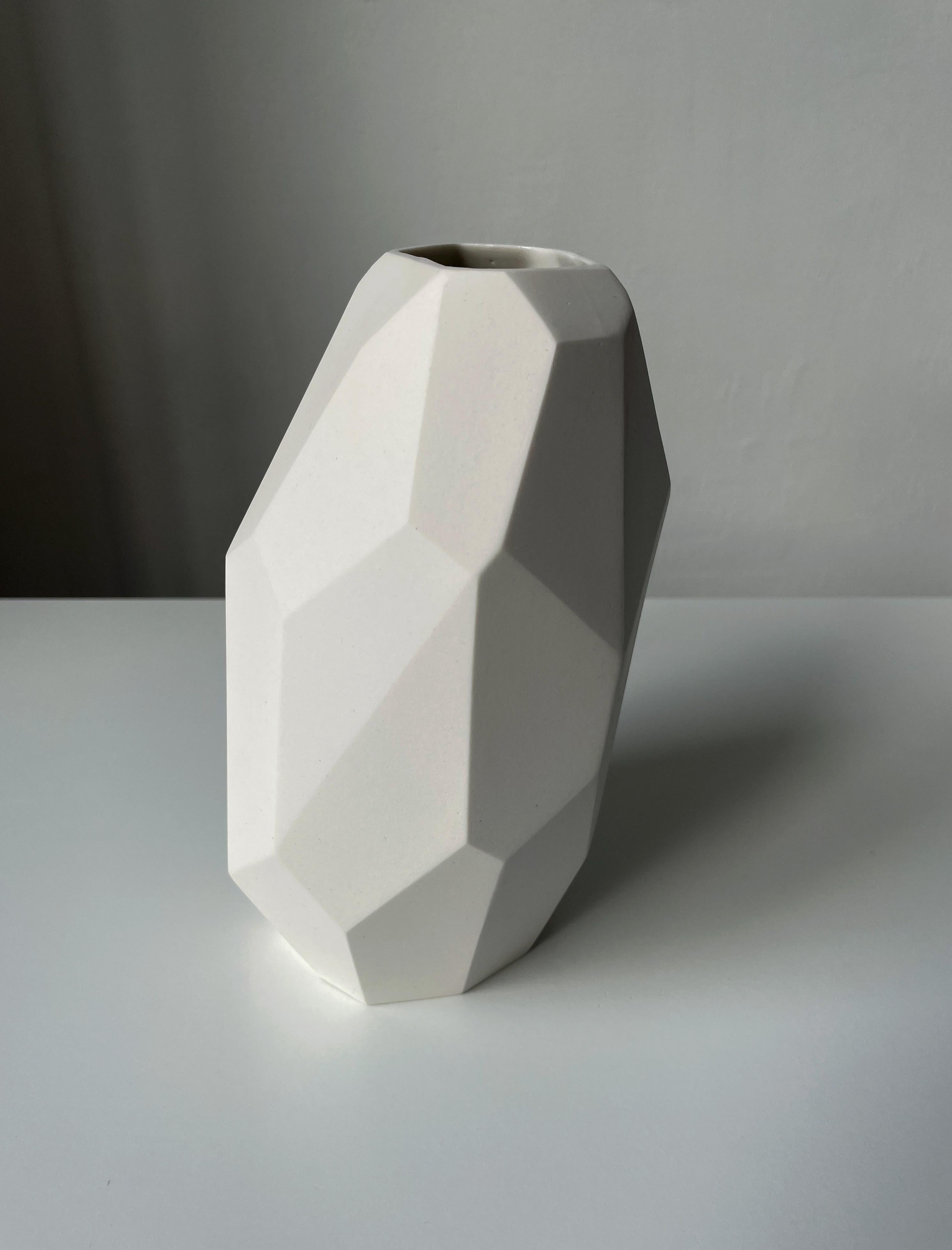 Organic Modern White Angular Slant Vase, Limited Edition, Denmark, 2021 For Sale