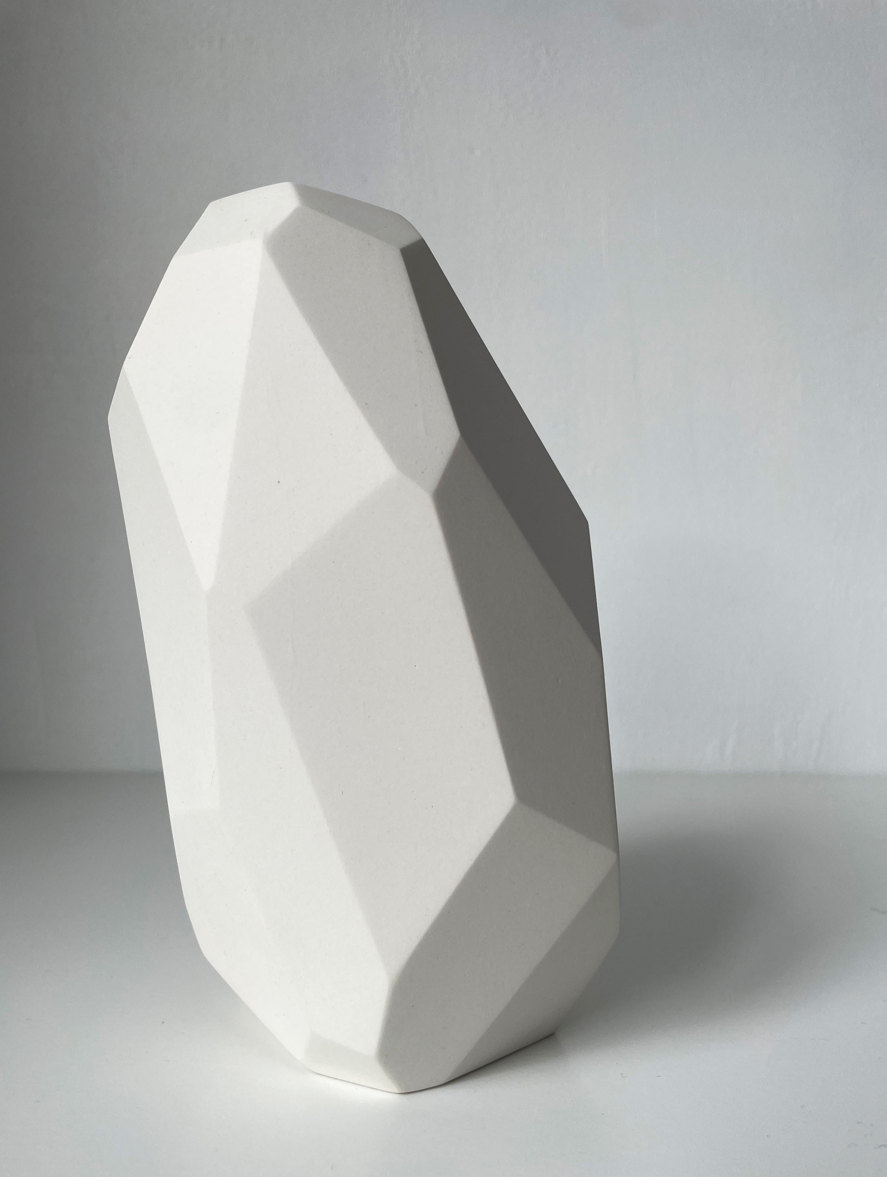 Hand-Carved White Angular Slant Vase, Limited Edition, Denmark, 2021 For Sale