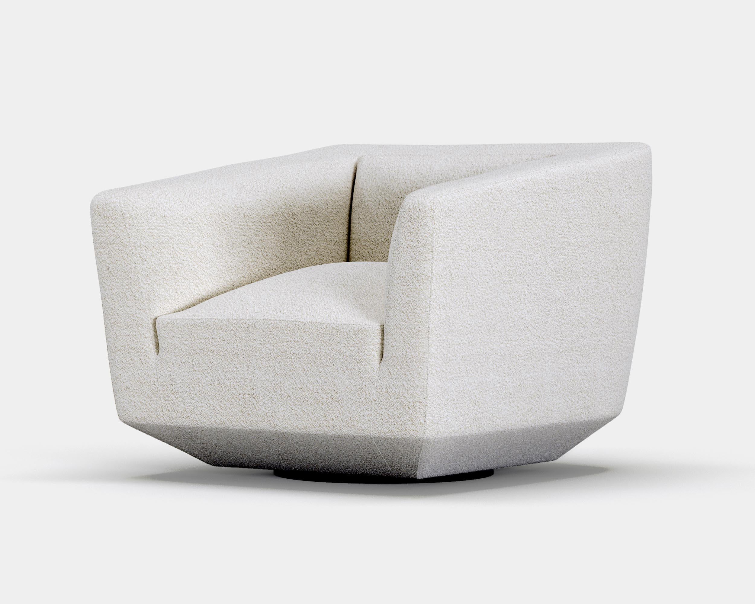 Organic Modern Contemporary White Armchair 'Panis' by Amura Lab, Swivel, Dedar, Karakorum For Sale
