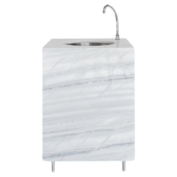 Zeitgenössische weiße Bianco Lasa Marmor-Waschbecke für den Außenbereich von Sam Chermayeff im Angebot