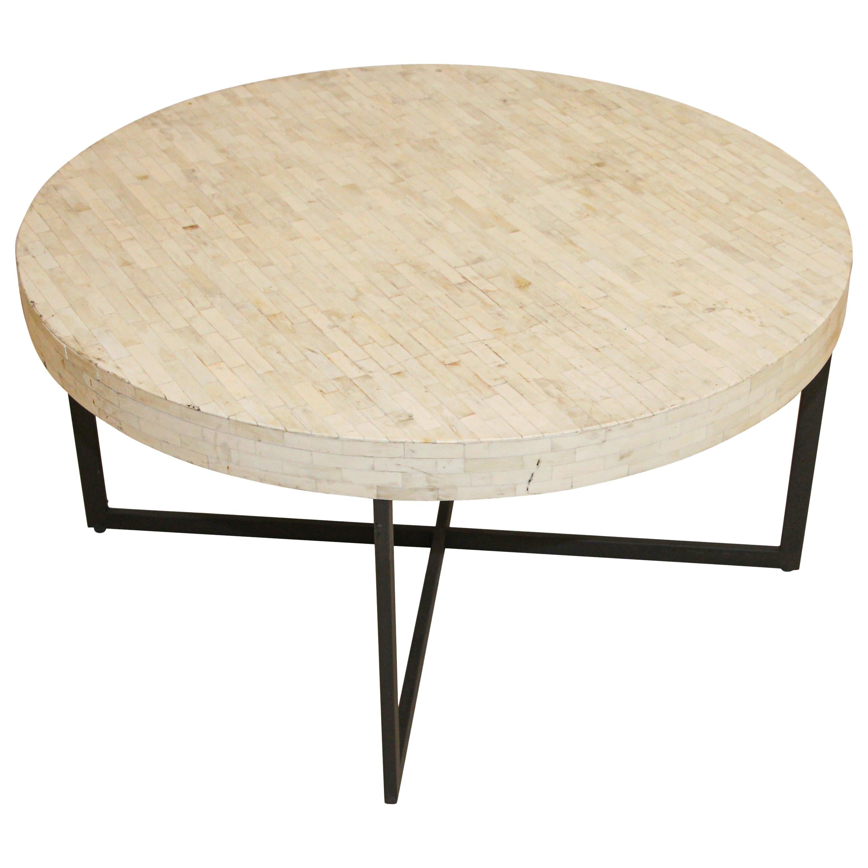 Contemporary White Bone Inlay Round Table For Sale