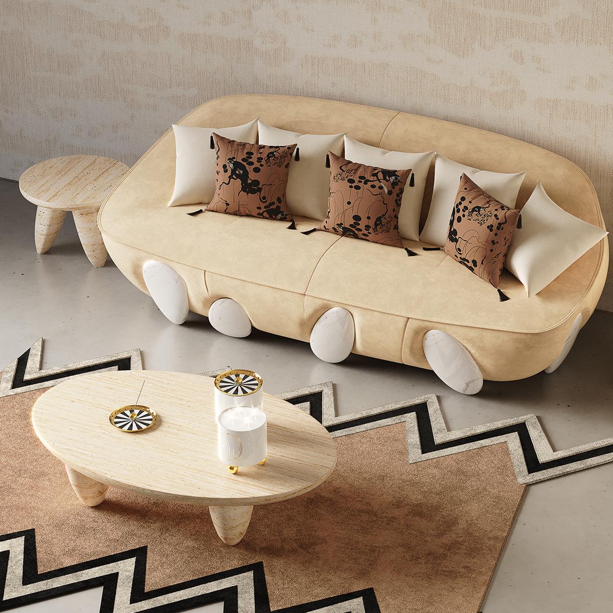 Canapé rond The Modernity tapissé en bouclé blanc avec pieds peints à la main  en vente 1