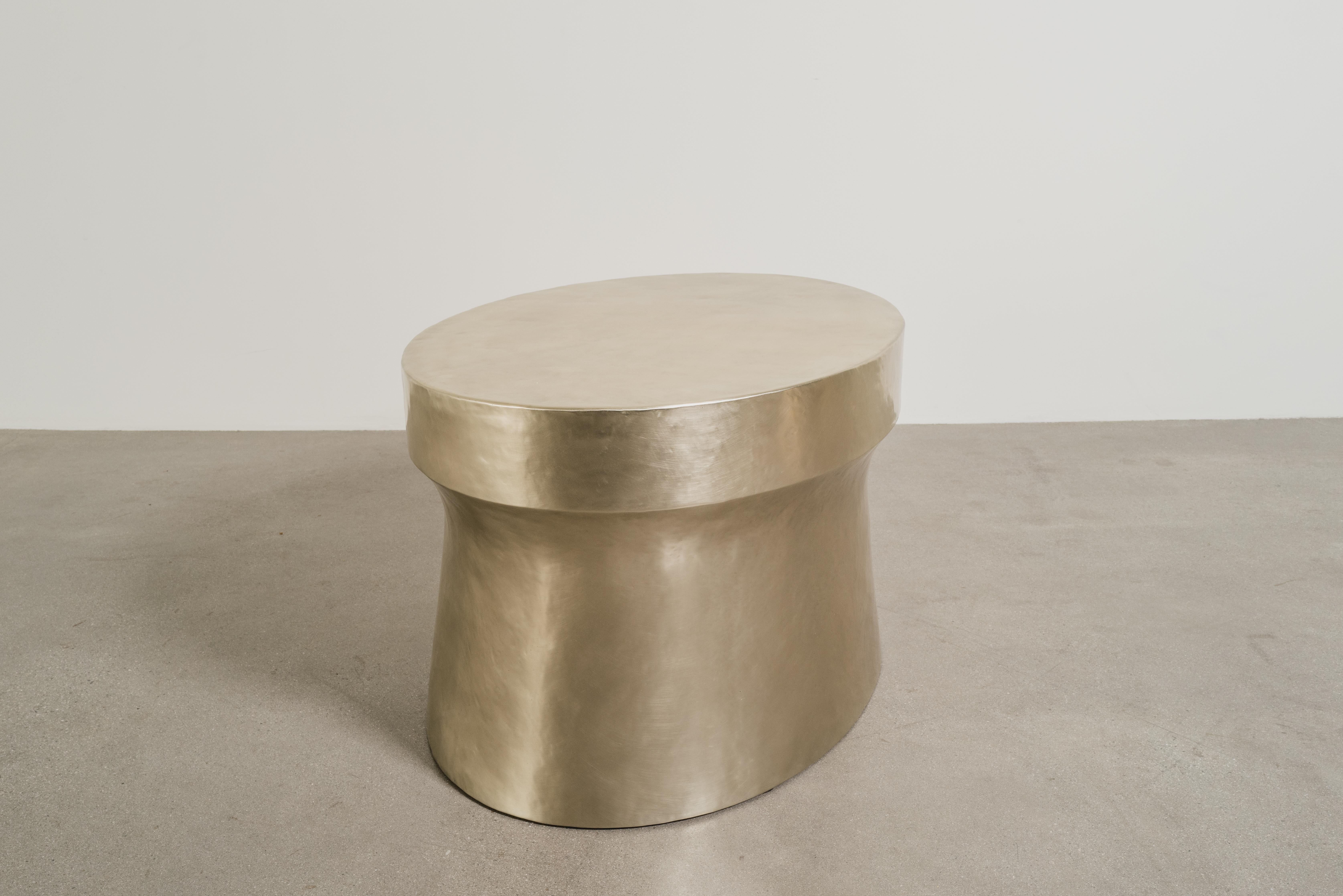 Repoussé Contemporary White Bronze Oval Dong Shan Table by Robert Kuo, Limited For Sale
