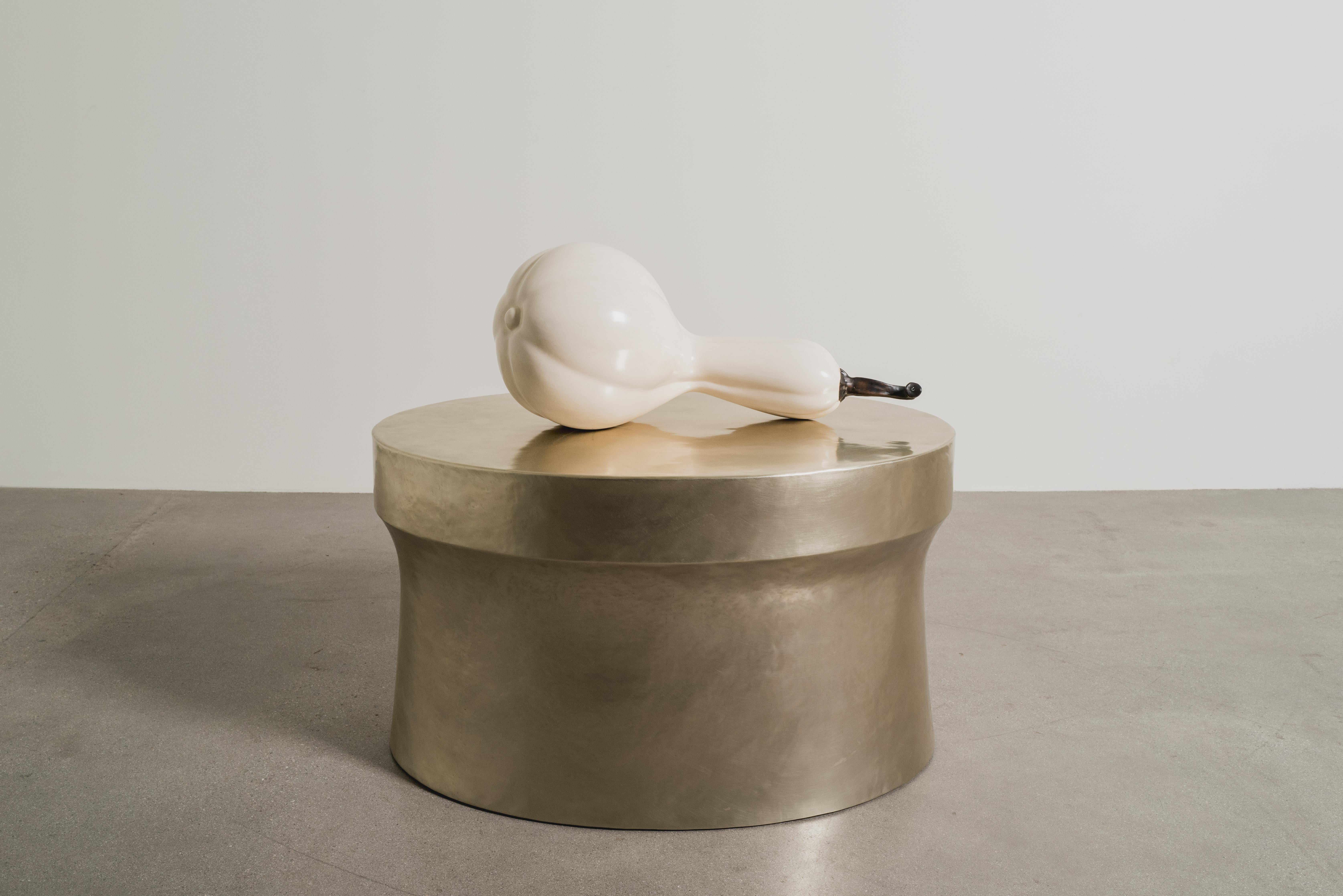 Contemporary White Bronze Oval Dong Shan Table by Robert Kuo, Limited In New Condition For Sale In Los Angeles, CA