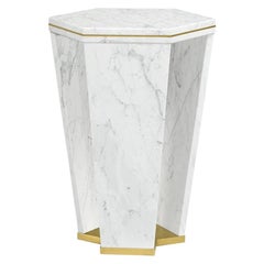 Contemporary White Calacatta Marble Side Table
