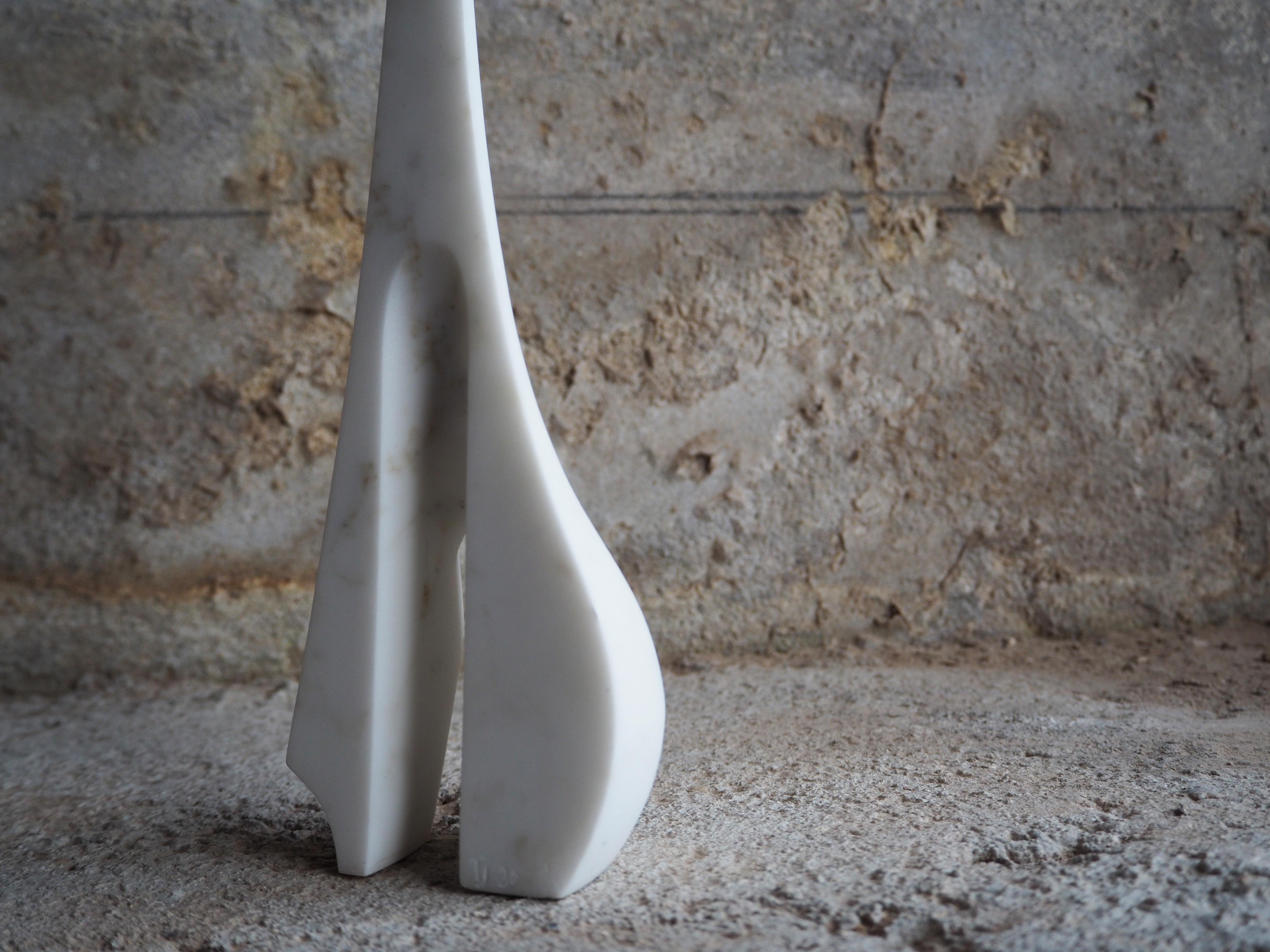 Hand-Carved Contemporary White Carrara Marble Soft Shaped Us ii Sculpture by Tom Jablin For Sale