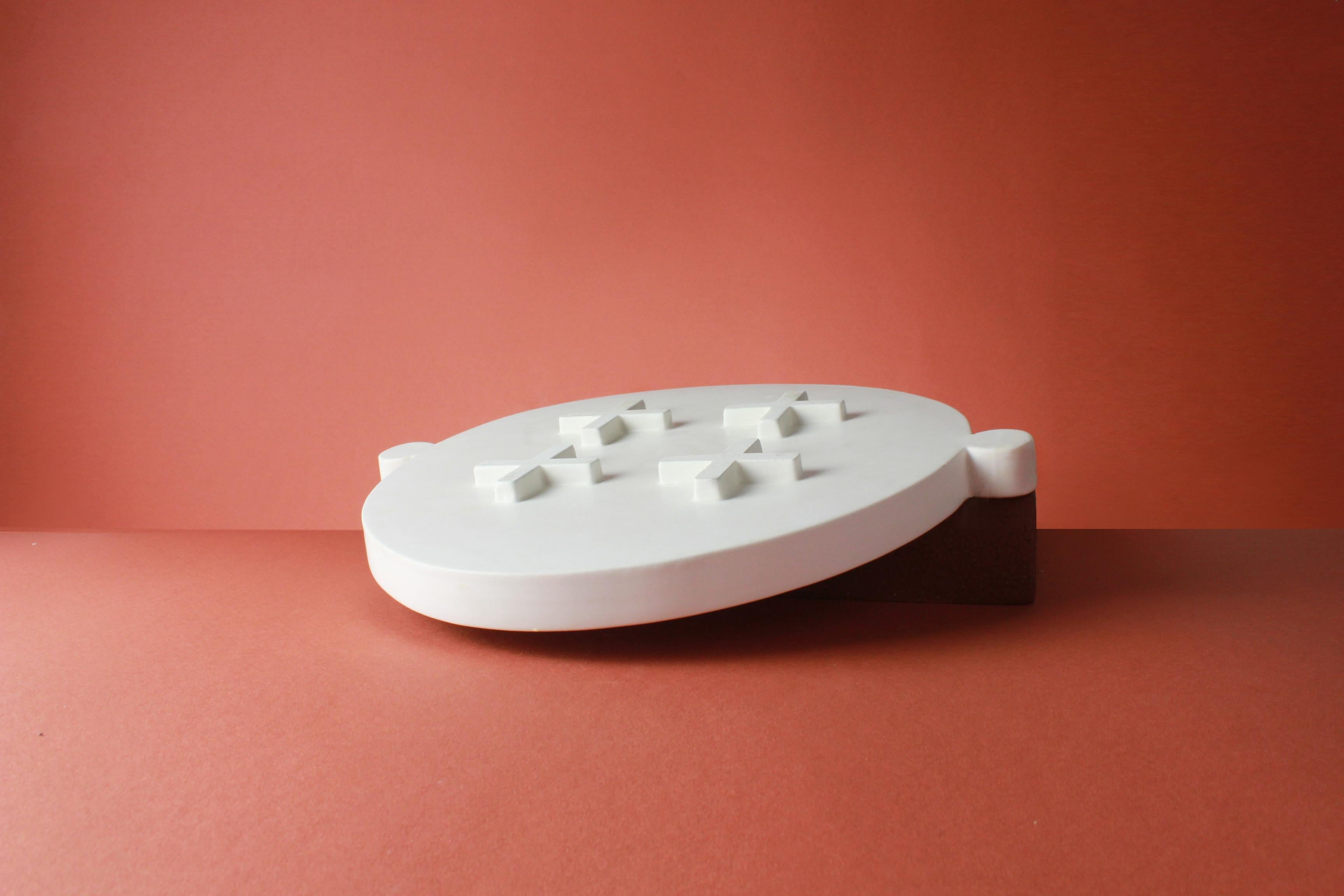 Modern Contemporary White Ceramic Flat Serving Dish Plate Handmade For Sale