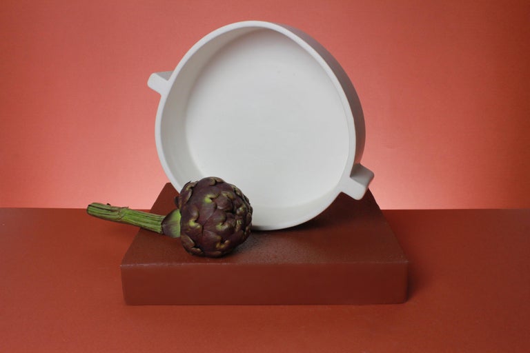 Contemporary White Ceramic Salad Bowl Serving Dish Handmade For Sale 4