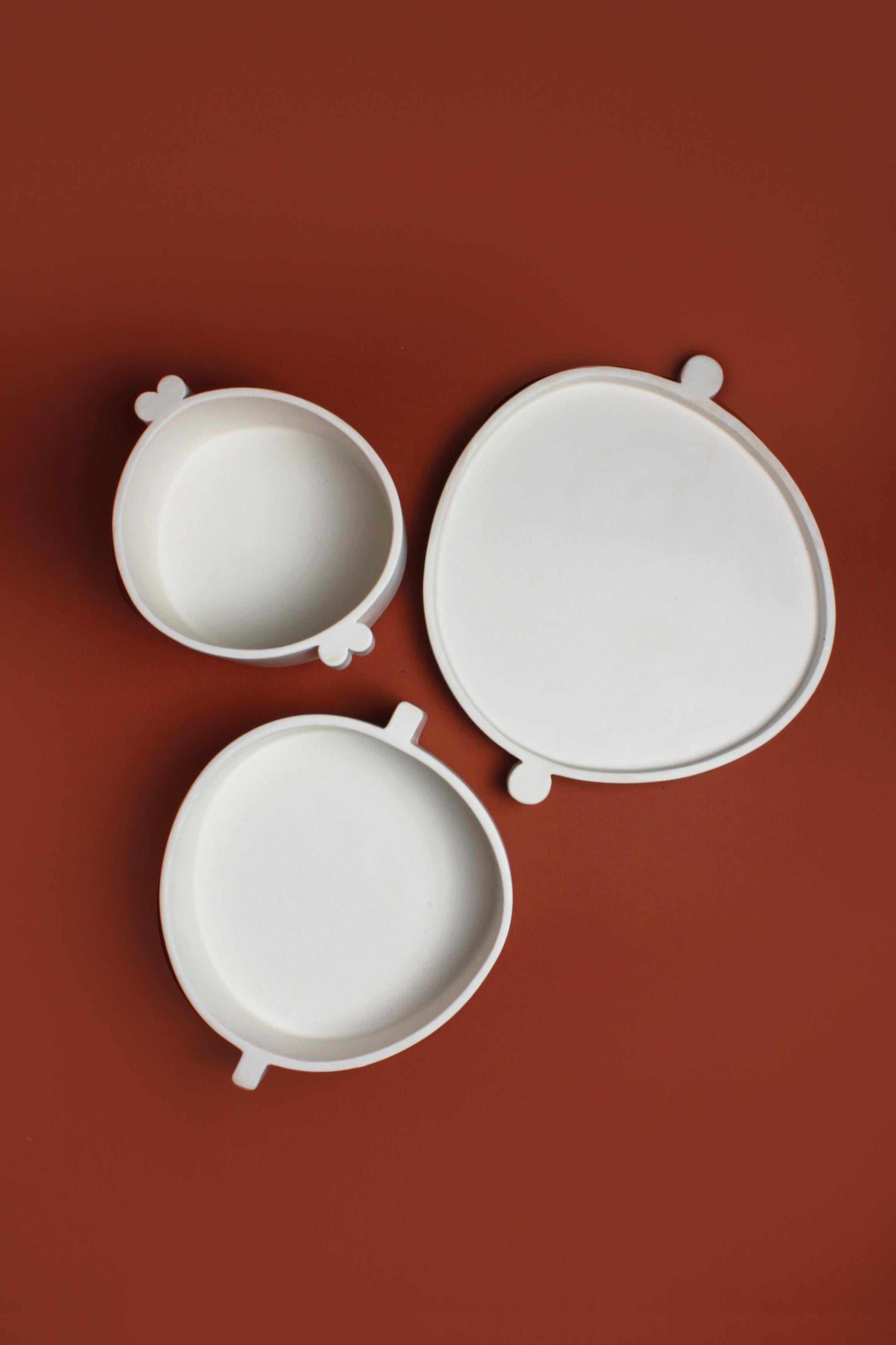 Contemporary White Ceramic Serving Dishes and Plate Complete Handmade Set For Sale 4