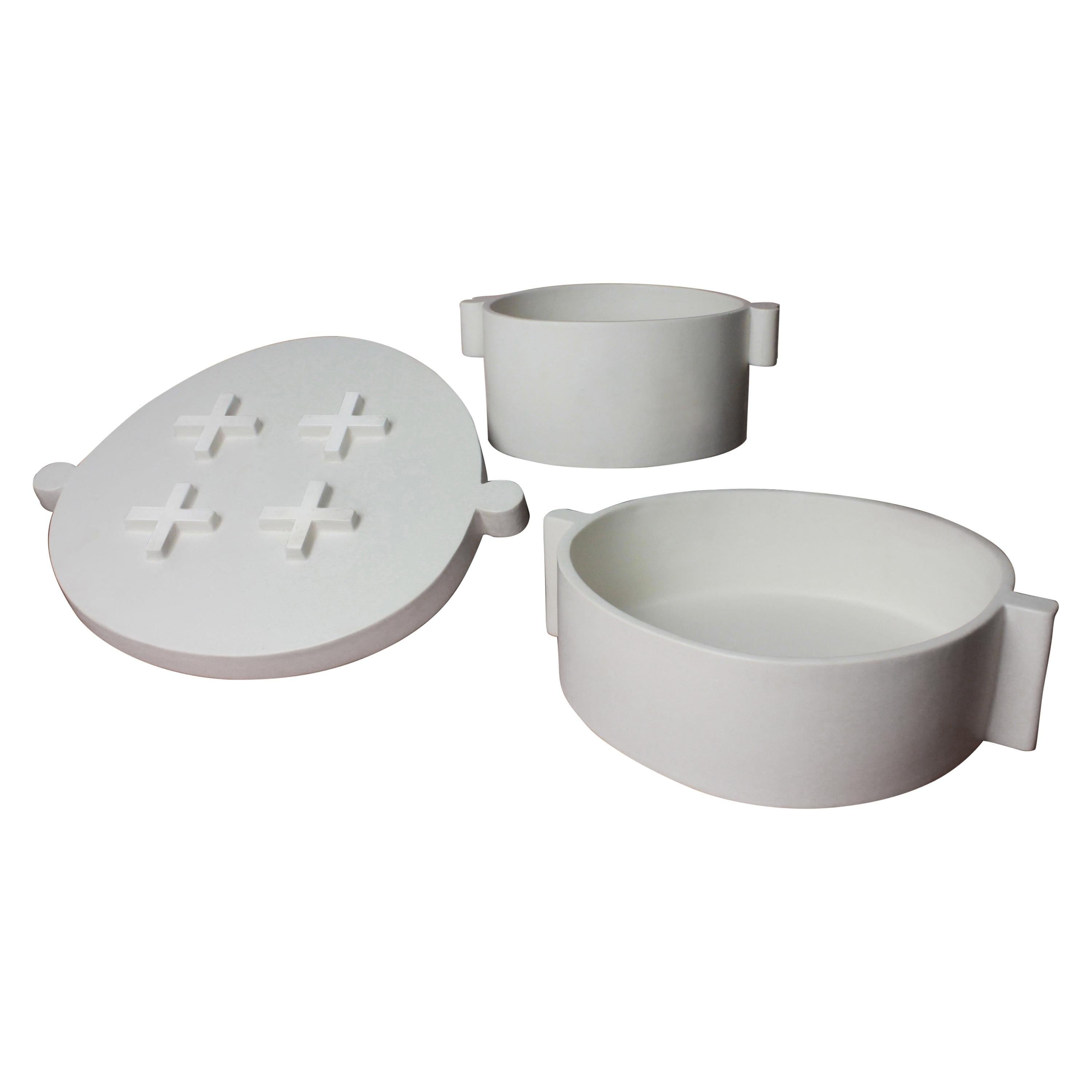 Contemporary White Ceramic Serving Dishes and Plate Complete Handmade Set