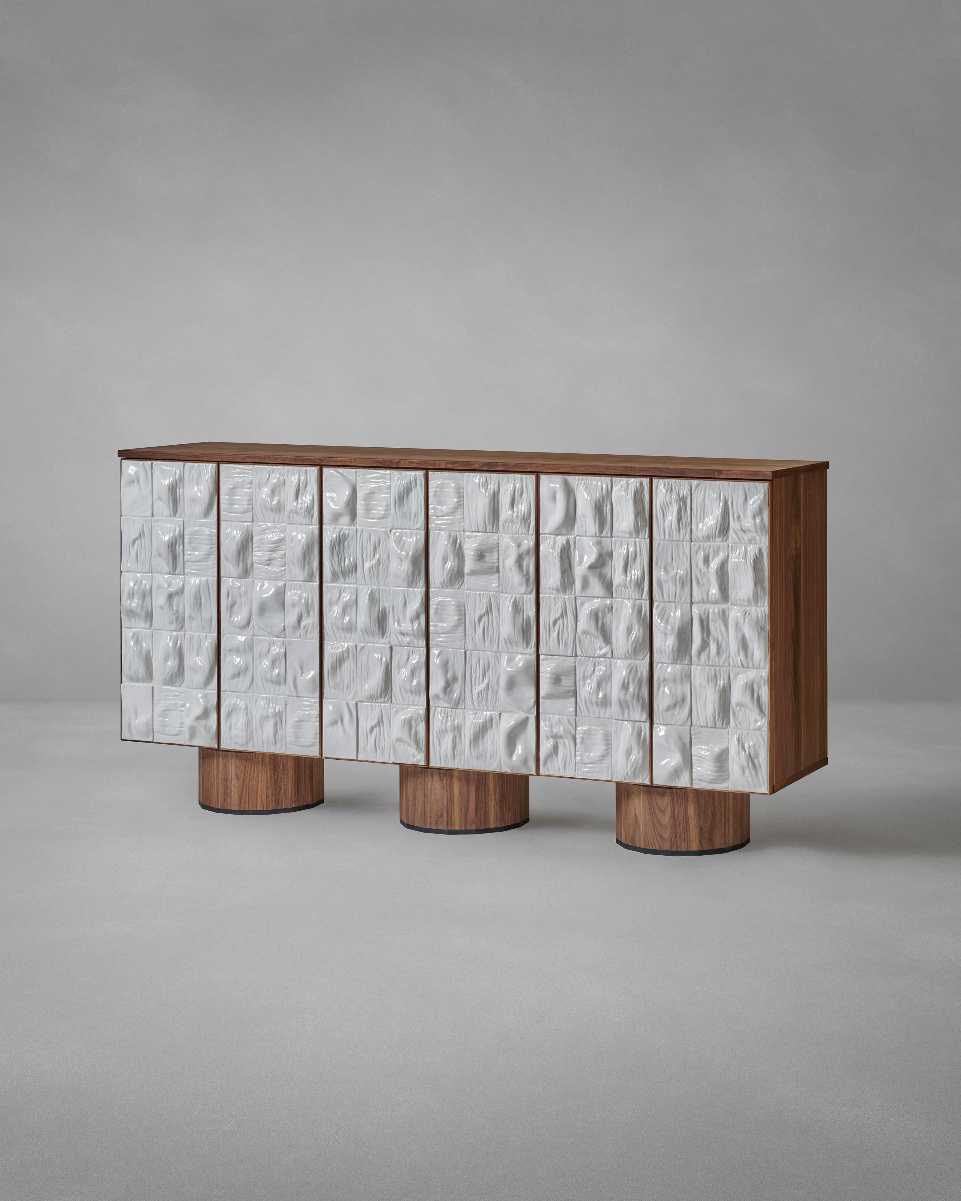 Organic Modern Contemporary White Ceramic Tiles Sideboard / Cabinet by Rem Atelier, Netherland For Sale