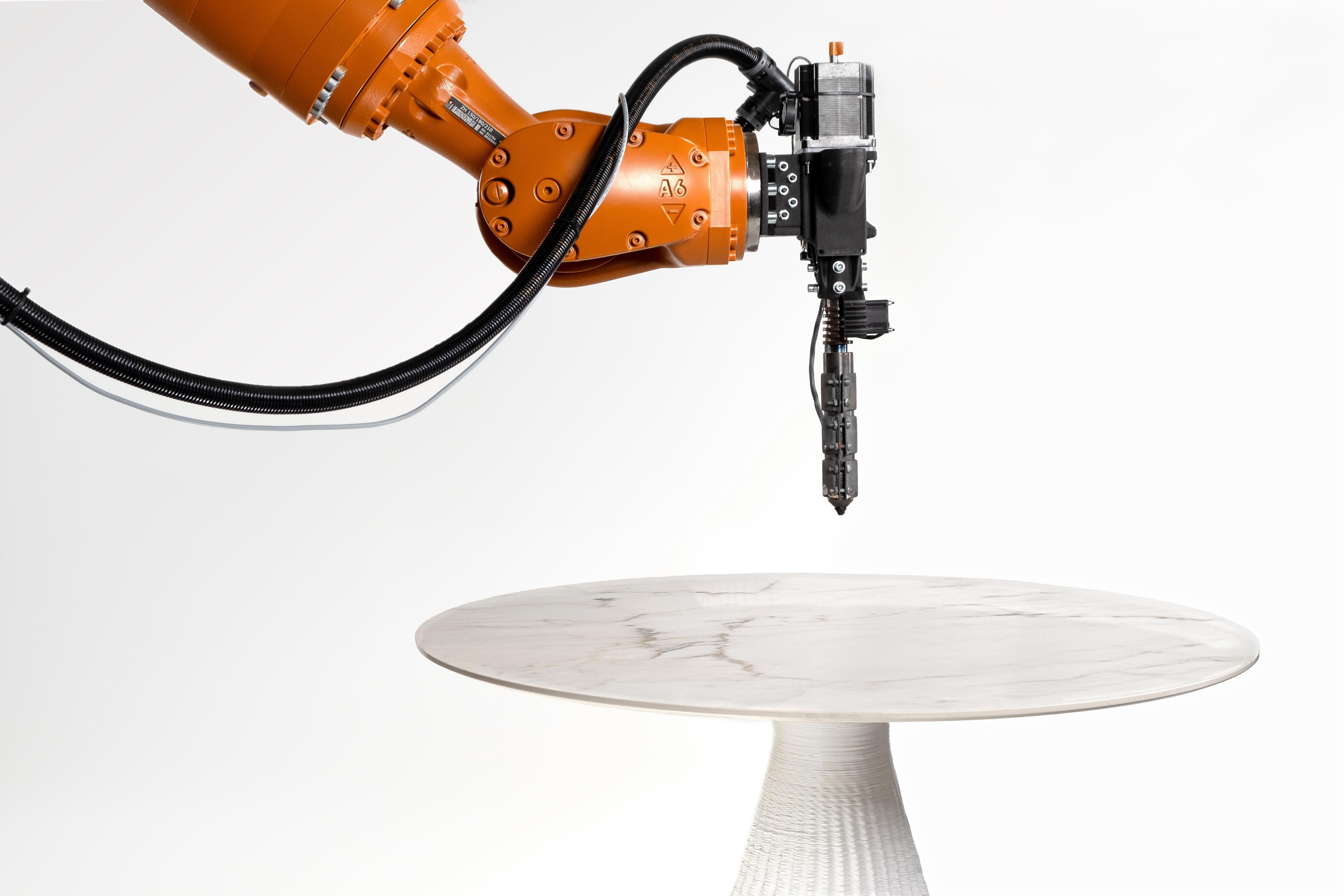 Table de salle à manger contemporaine blanche, fabrication complémentaire en biopolymères, Italie en vente 2