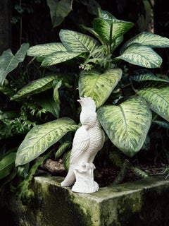 Contemporary White Enameled Satin Ceramic Parrot Sculpture