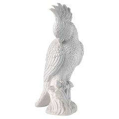 Contemporary White Enameled Satin Ceramic Parrot Sculpture