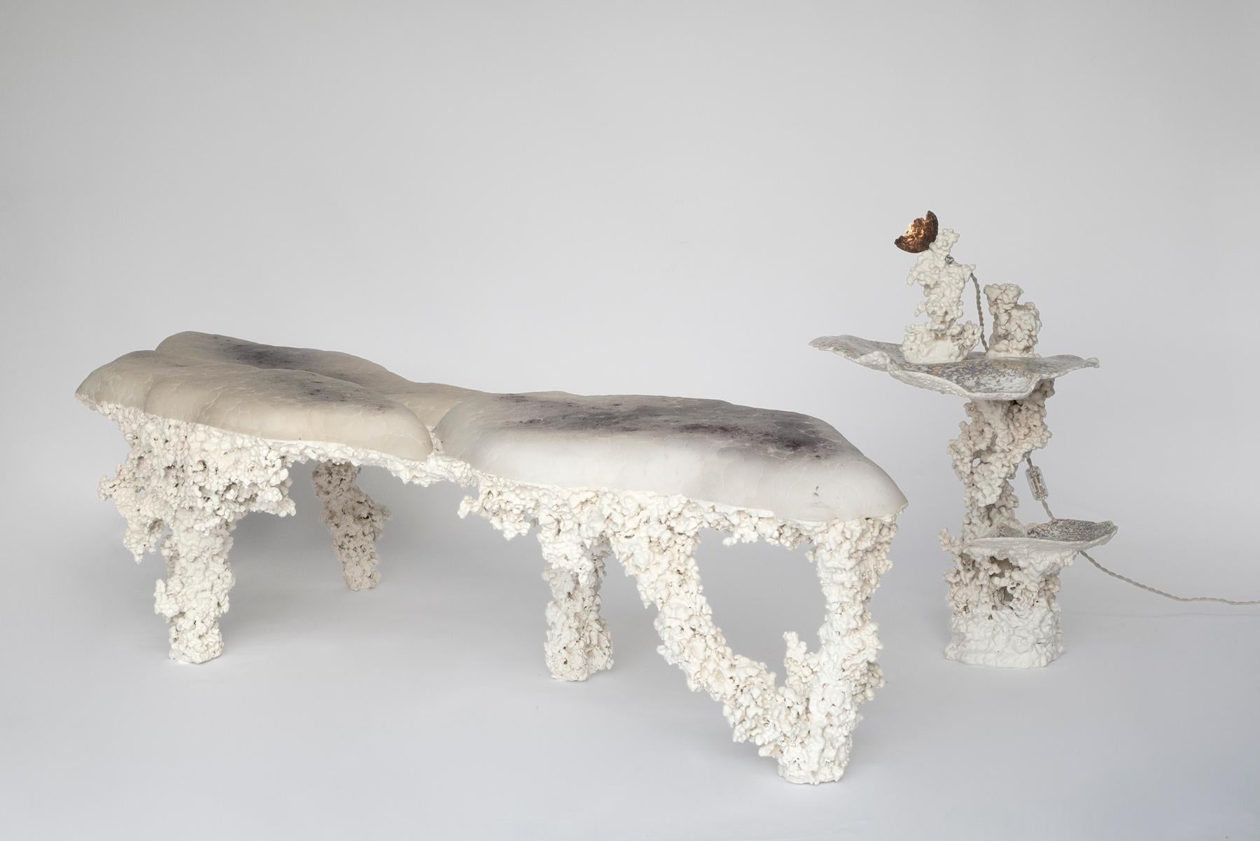 Aluminum Contemporary white Epimorph bench - Selenite by Elissa Lacoste For Sale