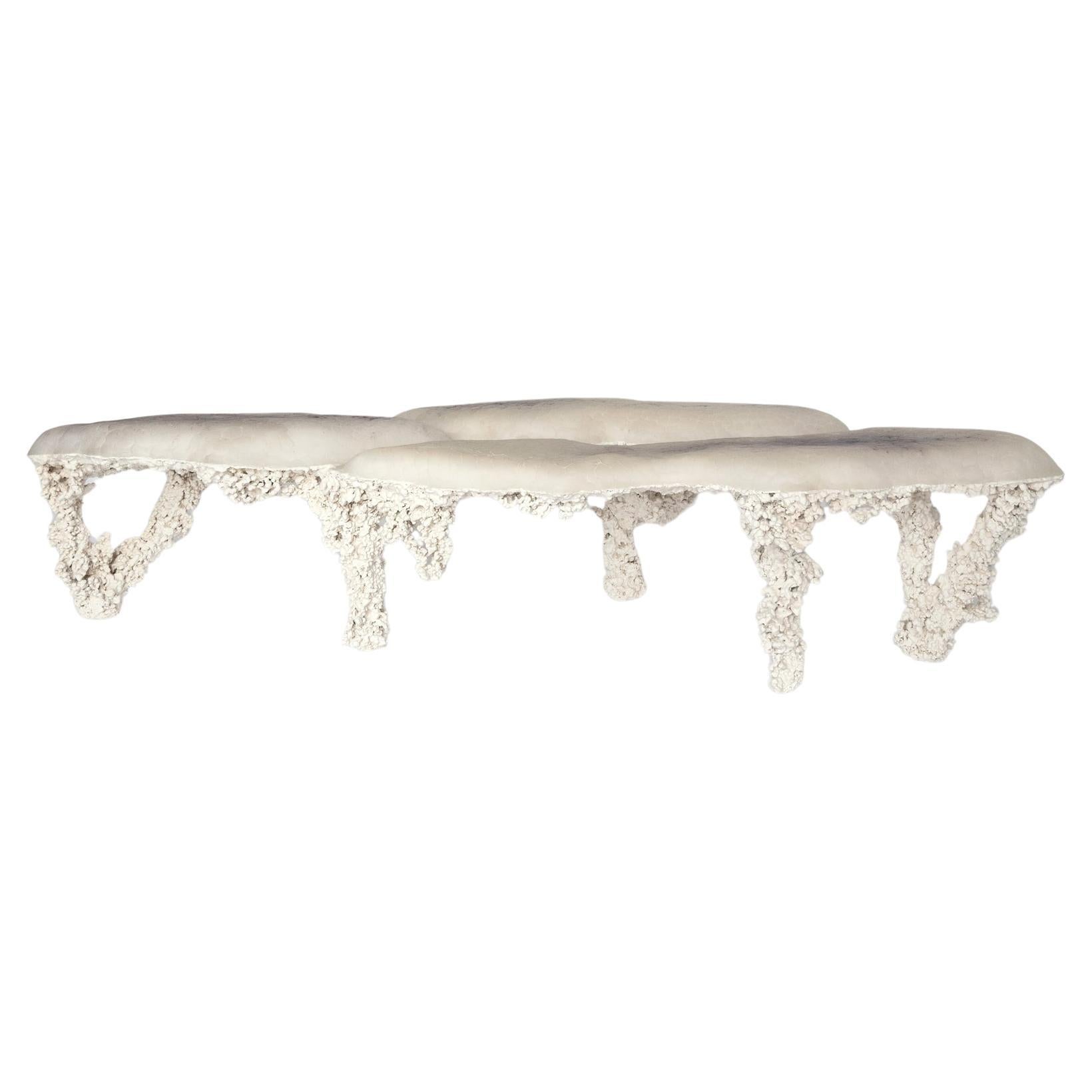 Contemporary white Epimorph bench - Selenite by Elissa Lacoste