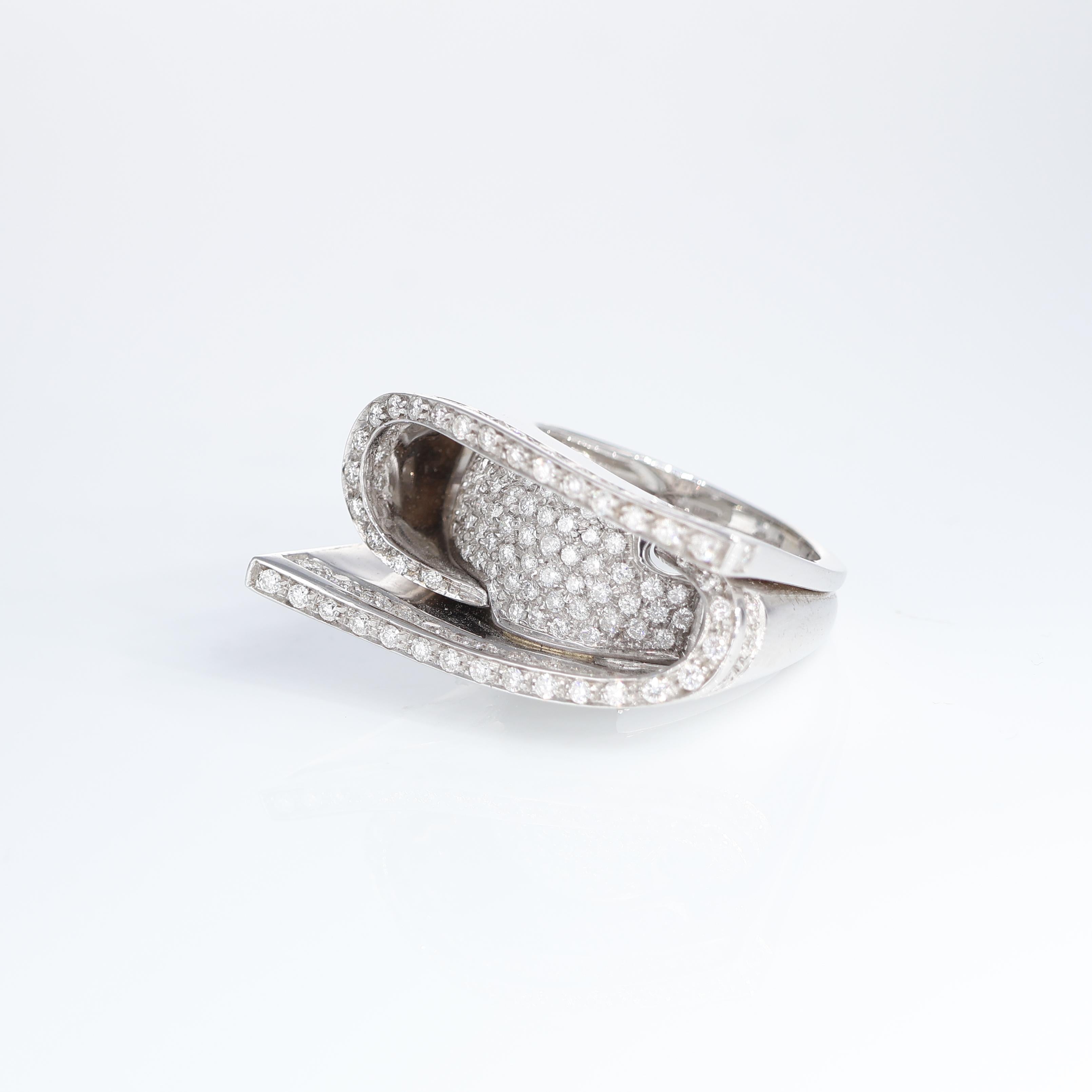 Women's or Men's Contemporary White Gold 18kt Diamond Pavé Ring, 1.60 Carats For Sale
