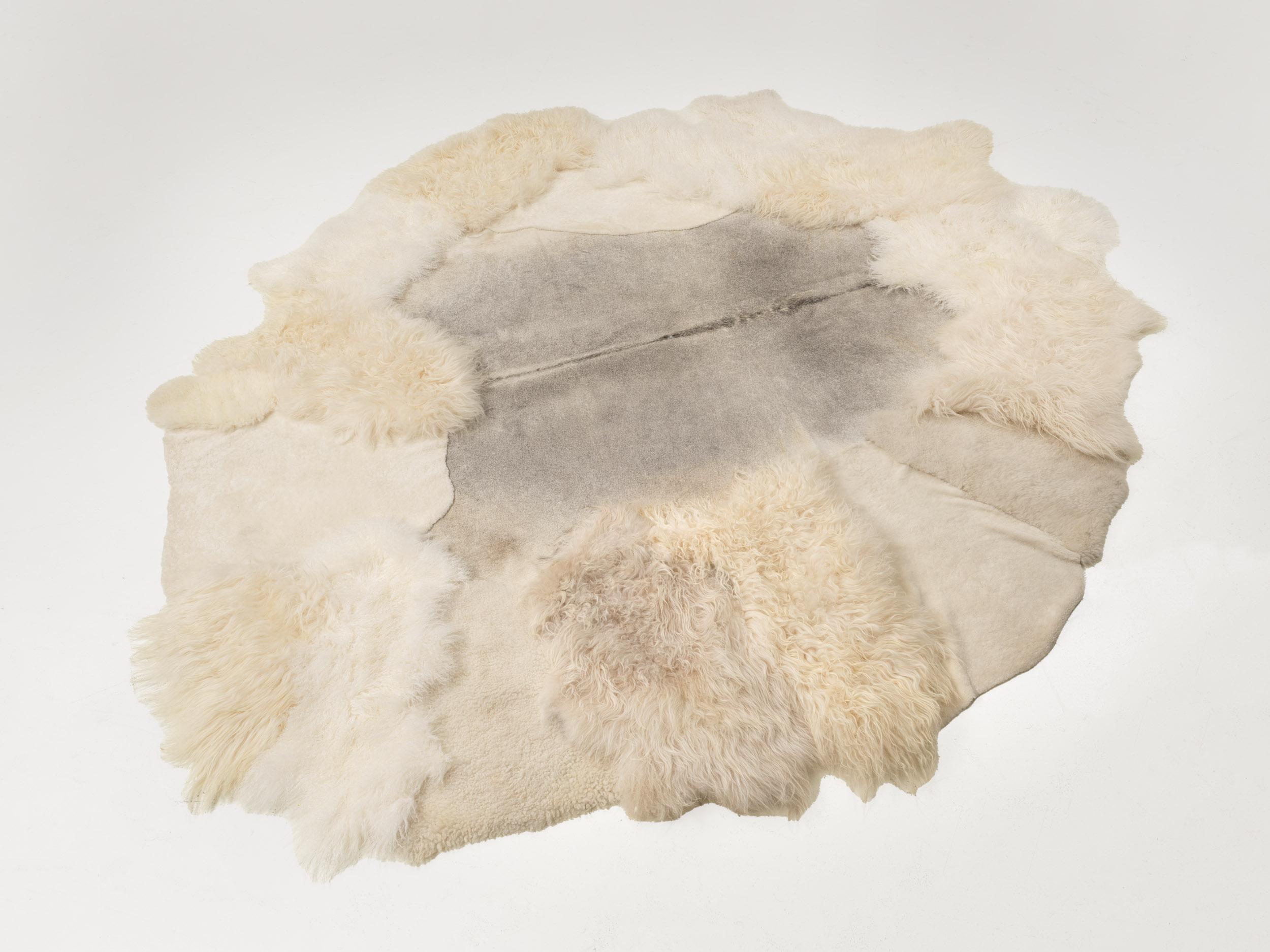 Belgian Contemporary White Grey Sheep skin customisable For Sale