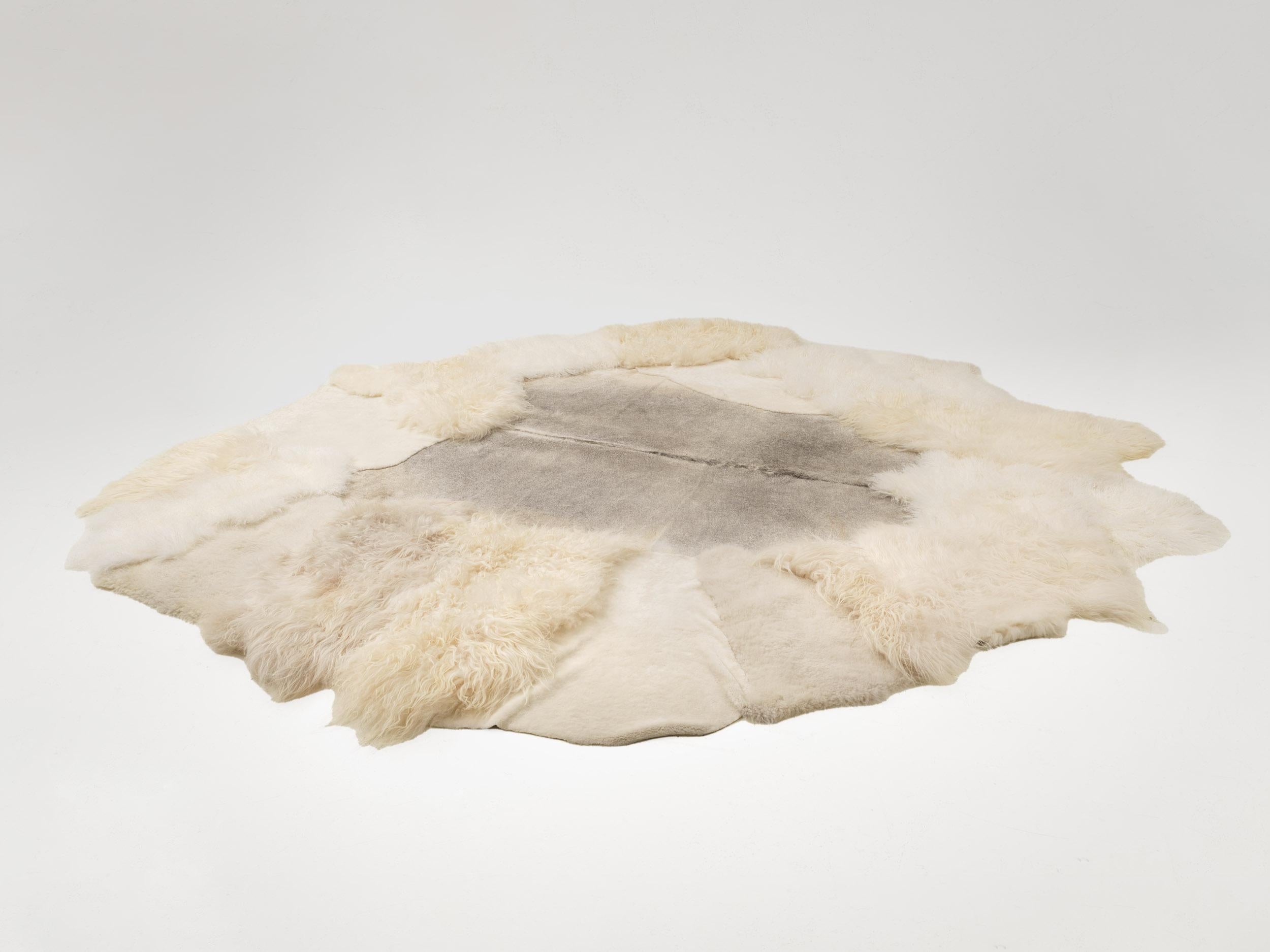 Hand-Crafted Contemporary White Grey Sheep skin customisable For Sale