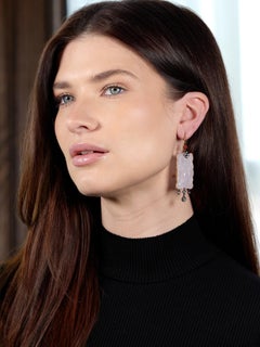 Contemporary White Jade Diamond Coral 18 Karat Gold Drop Earrings