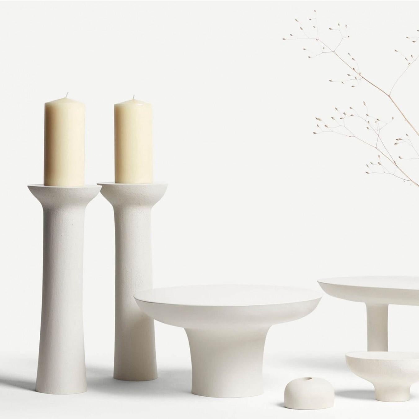 Modern Contemporary White Jesmonite Candle Holders by Malgorzata Bany, Set of 2 For Sale