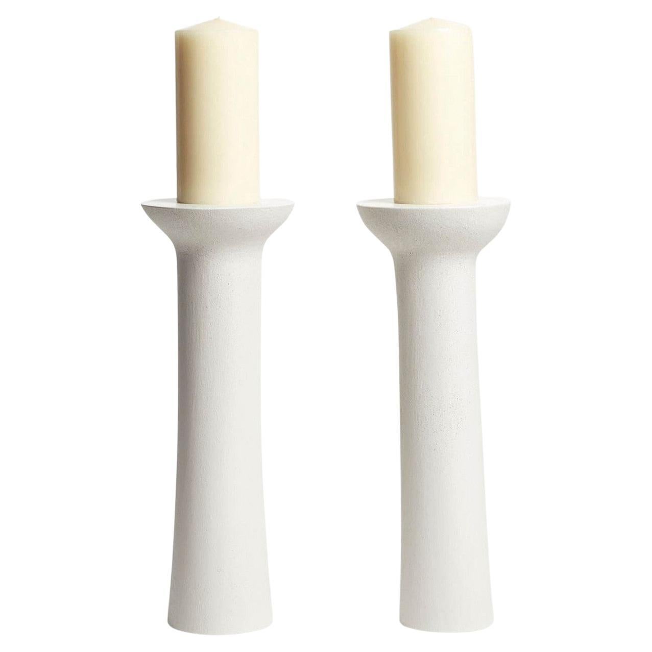 Contemporary White Jesmonite Candle Holders by Malgorzata Bany, Set of 2