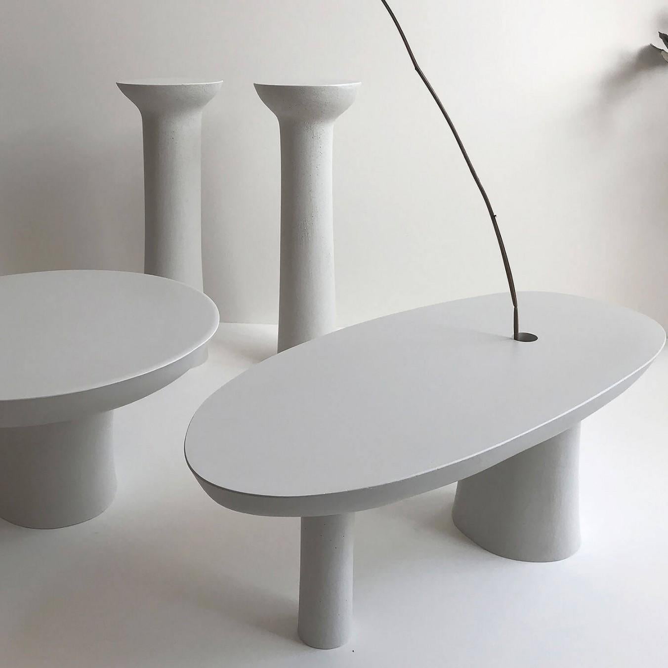 Cast Stone Contemporary White Jesmonite Vase, Stem Vase by Malgorzata Bany For Sale