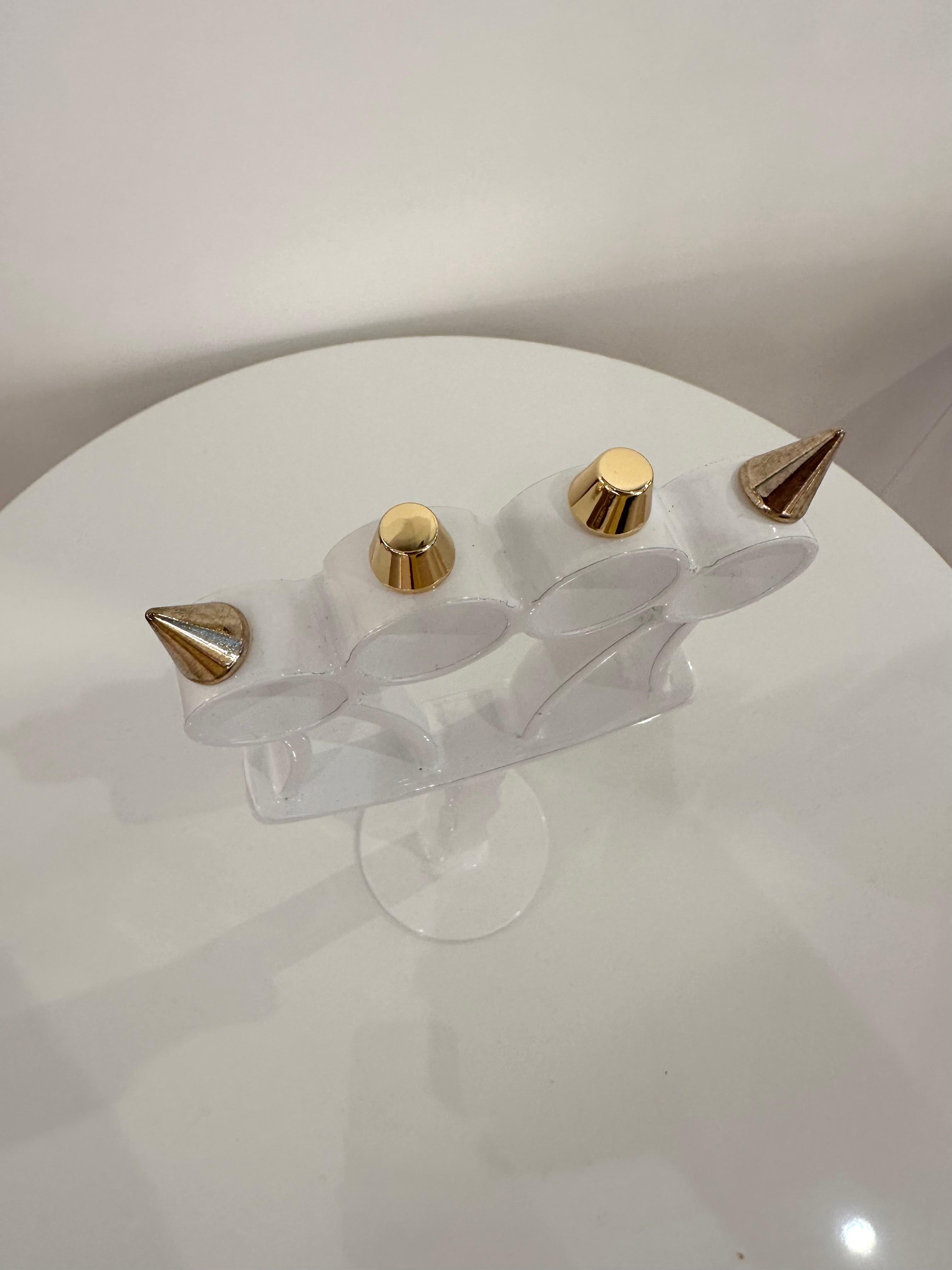 Contemporary White Lacquered and Brass Bastard Table, Italy For Sale 11
