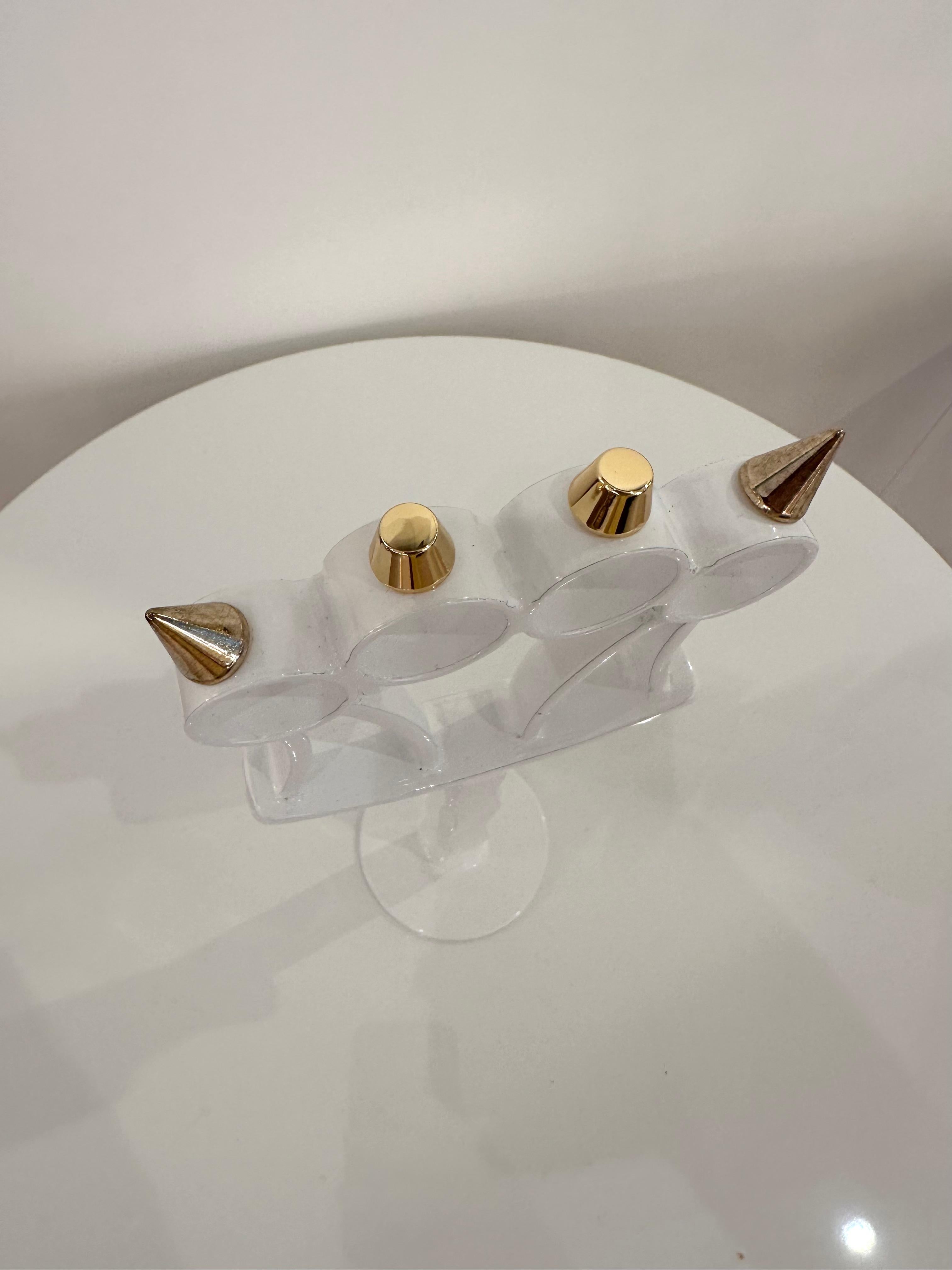 Table bâtarde contemporaine en laiton et laqué blanc, Italie en vente 8