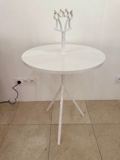 Contemporary White Lacquered and Brass Bastard Table, Italy