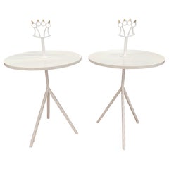 Contemporary White Lacquered and Brass Bastard Table, Italy