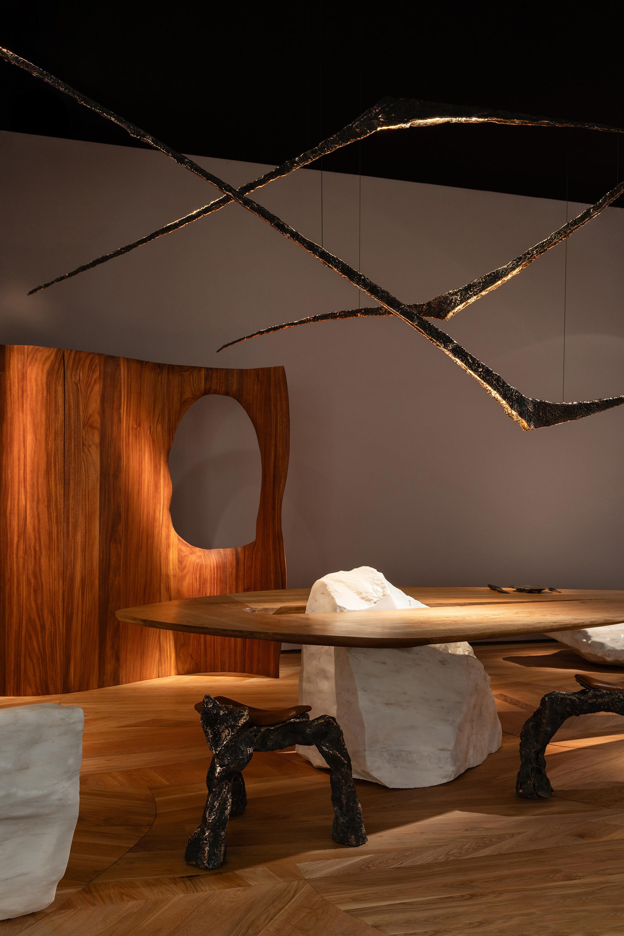 Mesa contemporánea de mármol blanco y madera de bubinga Pico Rosa 0,3 en venta 2