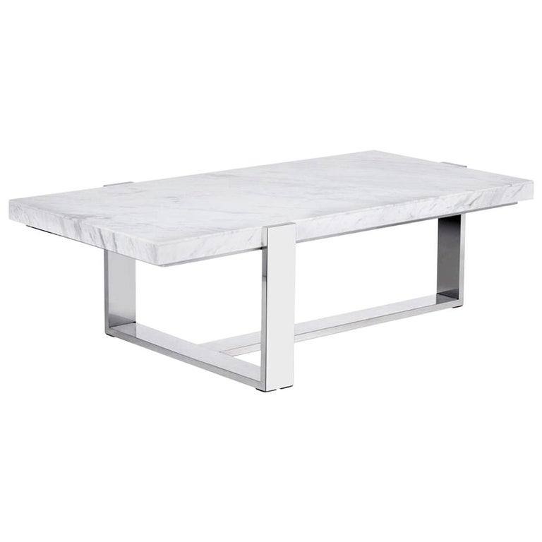 Contemporary White Marble Coffee Table Stainless Steel Base