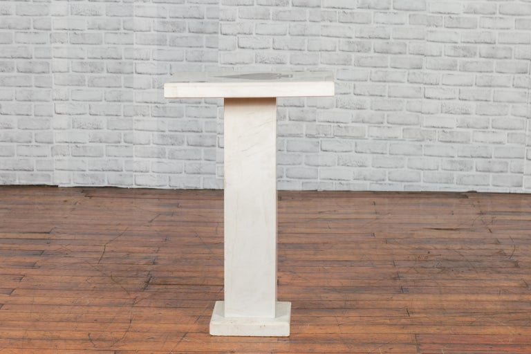 Contemporary White Marble Stand with Ace of Spades Motif and Pedestal Base For Sale at 1stDibs