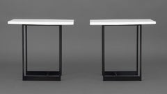 Contemporary White Marble Top Side Tables, Pair