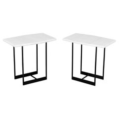 Contemporary White Marble Top Side Tables, Pair