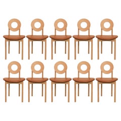 Moderne Dumick-Esszimmerstühle aus weißer Eiche und italienischem Leder, 10er-Set