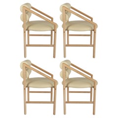 Contemporary White Oak and Italian Leather Zork Dining Chairs, Set of Four