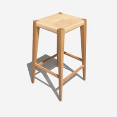 Contemporary White Oak Counter Stool with Rush Weave Seat