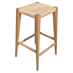 Contemporary White Oak Counter Stool with Rush Weave Seat