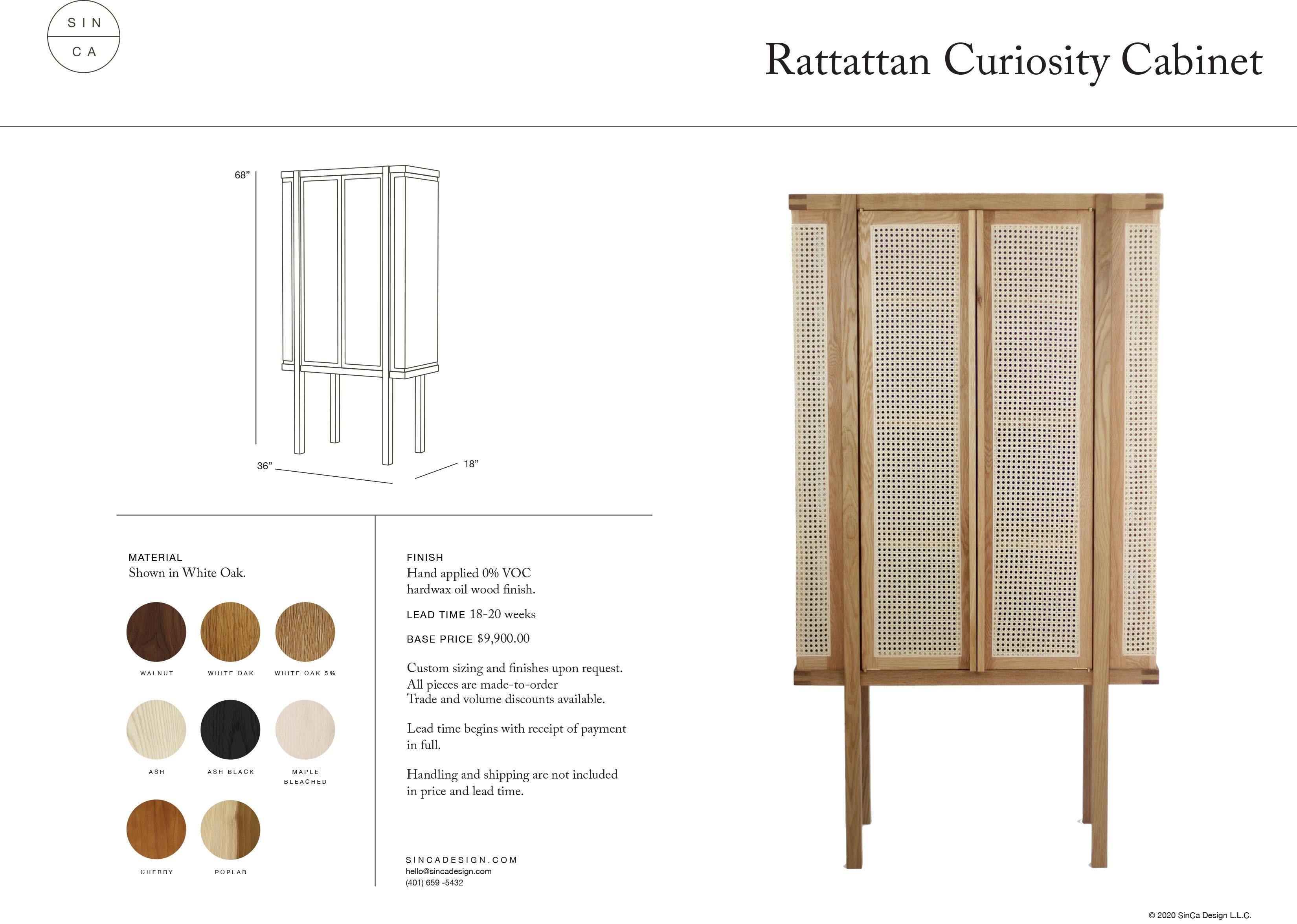 Contemporary White Oak Rattan Curiosity Cabinet by Sinca Design For Sale 3