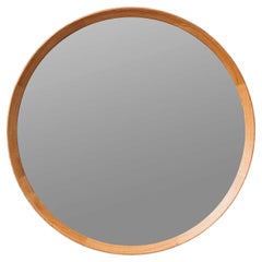 Contemporary White Oak Wood Wall Mirror, 32" circle