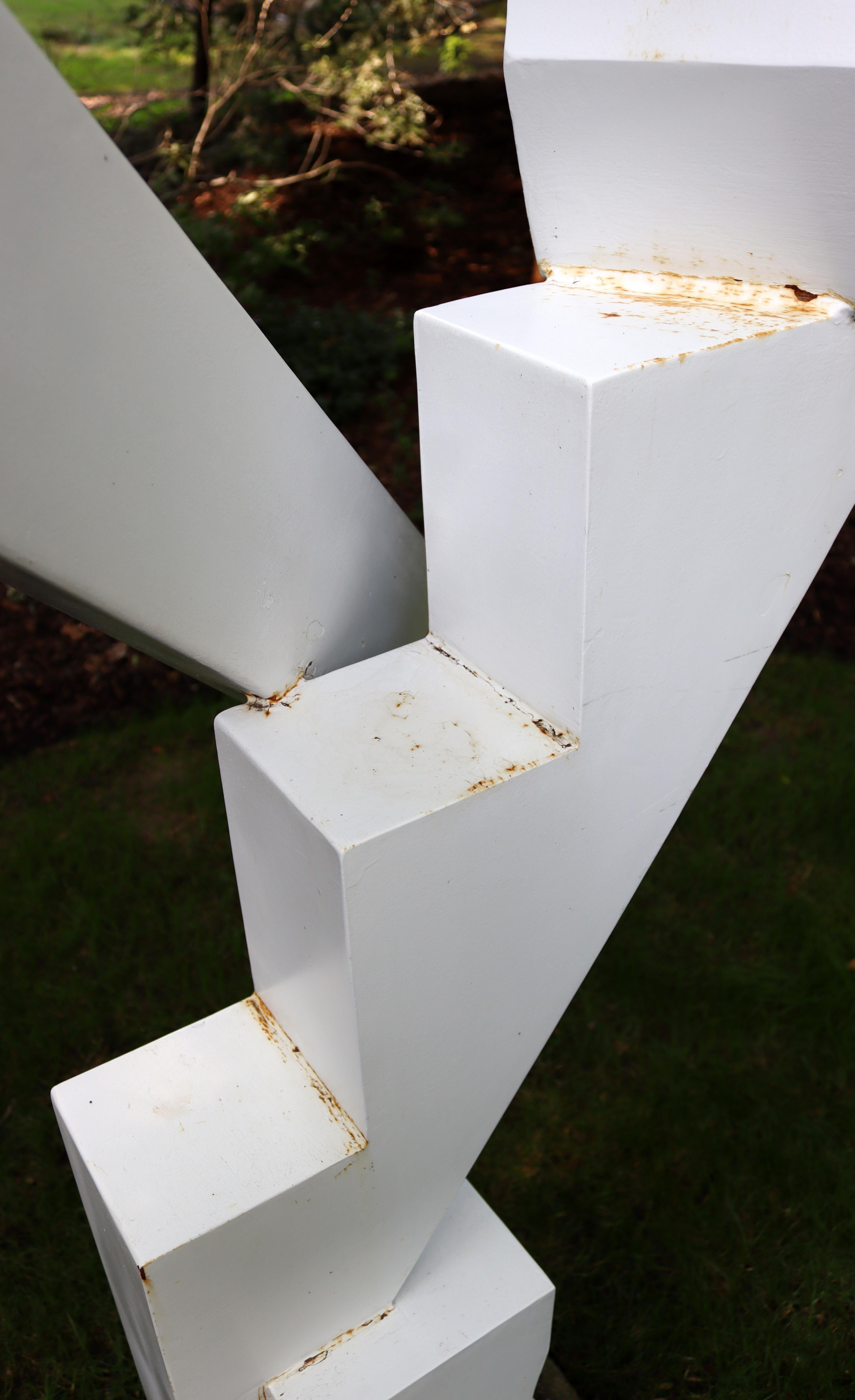 Contemporary White Outdoor Metal Abstract Floor Sculpture Signed Haugevik 1990s 3